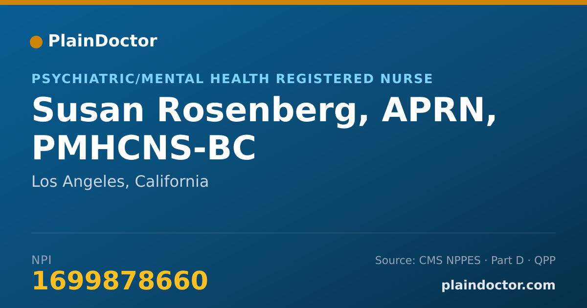 Shareable card for Susan Rosenberg, APRN, PMHCNS-BC - Psychiatric/Mental Health Registered Nurse, Los Angeles, CA