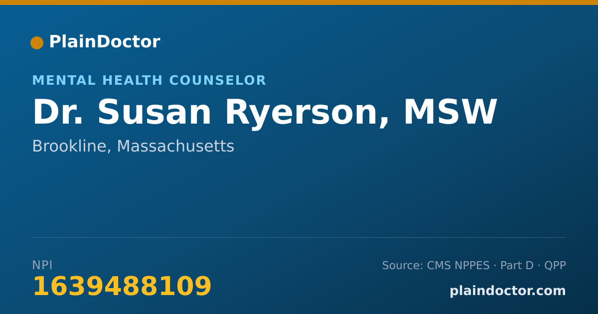 Shareable card for Susan Ryerson, MSW - Mental Health Counselor, Brookline, MA