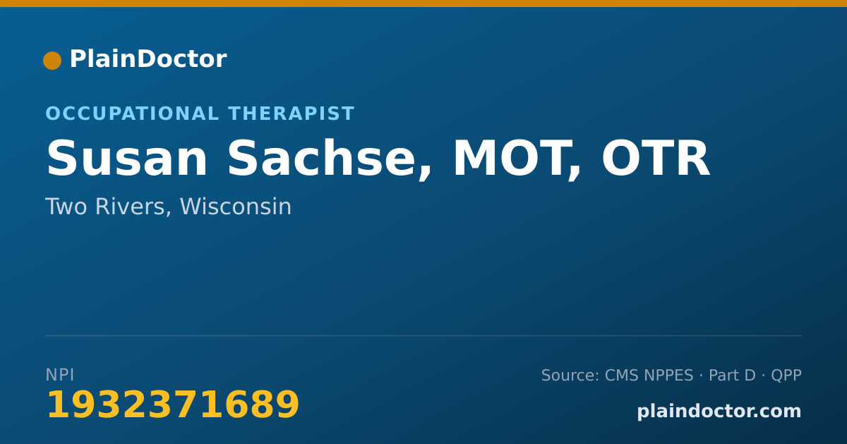 Shareable card for Susan Sachse, MOT, OTR - Occupational Therapist, Two Rivers, WI