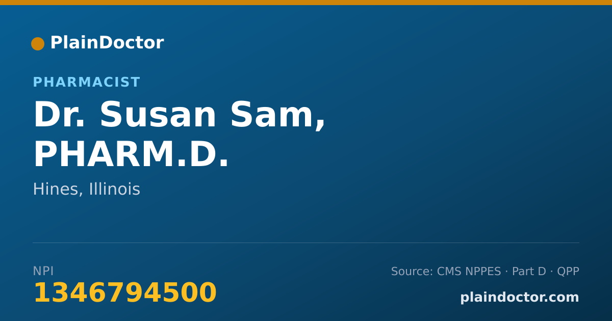 Shareable card for Susan Sam, PHARM.D. - Pharmacist, Hines, IL