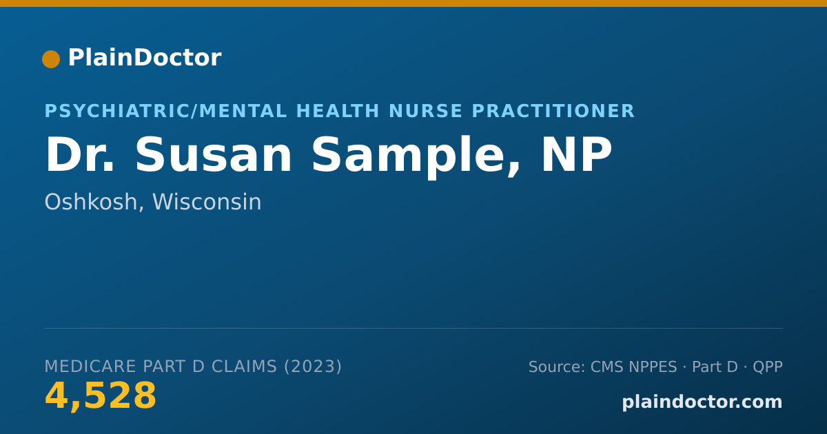 Shareable card for Susan Sample, NP - Psychiatric/Mental Health Nurse Practitioner, Oshkosh, WI