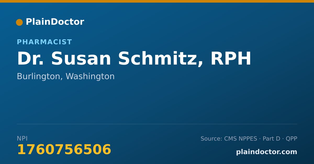 Shareable card for Susan Schmitz, RPH - Pharmacist, Burlington, WA