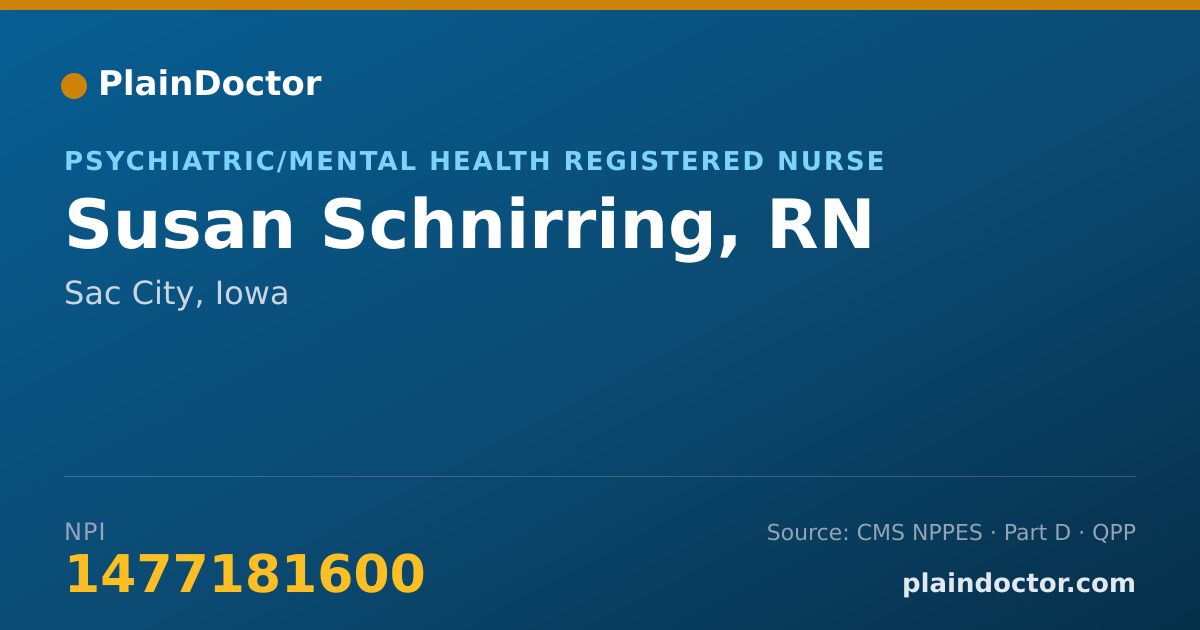 Shareable card for Susan Schnirring, RN - Psychiatric/Mental Health Registered Nurse, Sac City, IA
