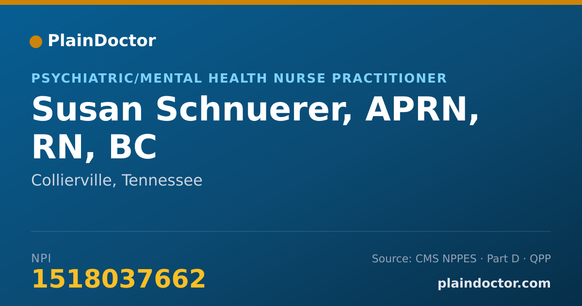 Shareable card for Susan Schnuerer, APRN, RN, BC - Psychiatric/Mental Health Nurse Practitioner, Collierville, TN
