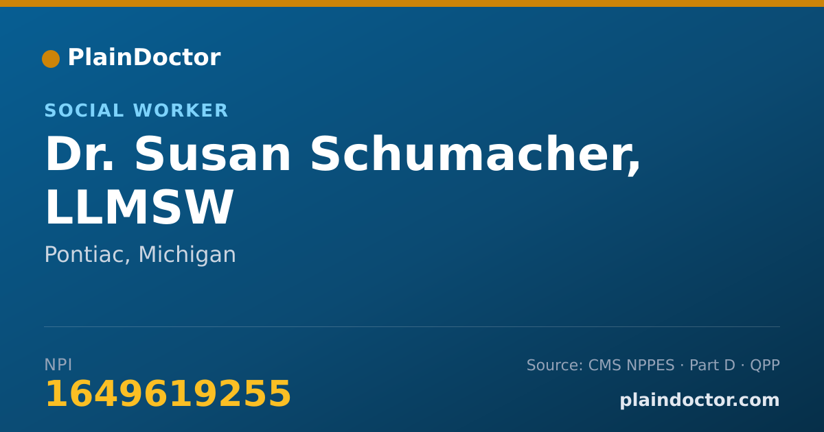 Shareable card for Susan Schumacher, LLMSW - Social Worker, Pontiac, MI