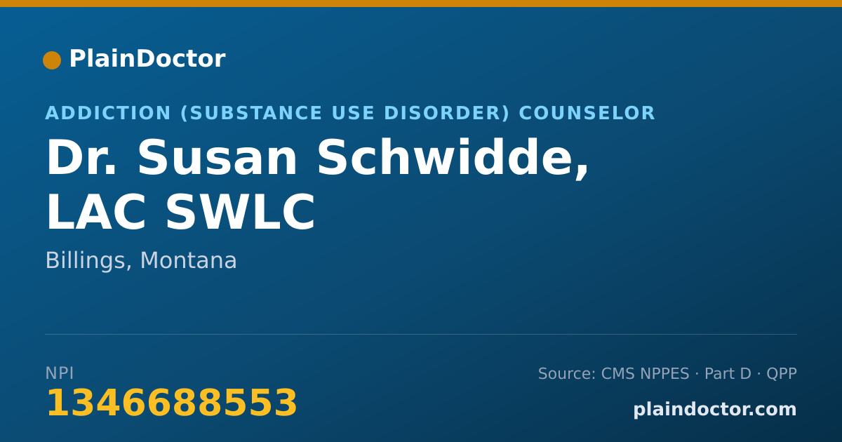 Shareable card for Susan Schwidde, LAC SWLC - Addiction (Substance Use Disorder) Counselor, Billings, MT