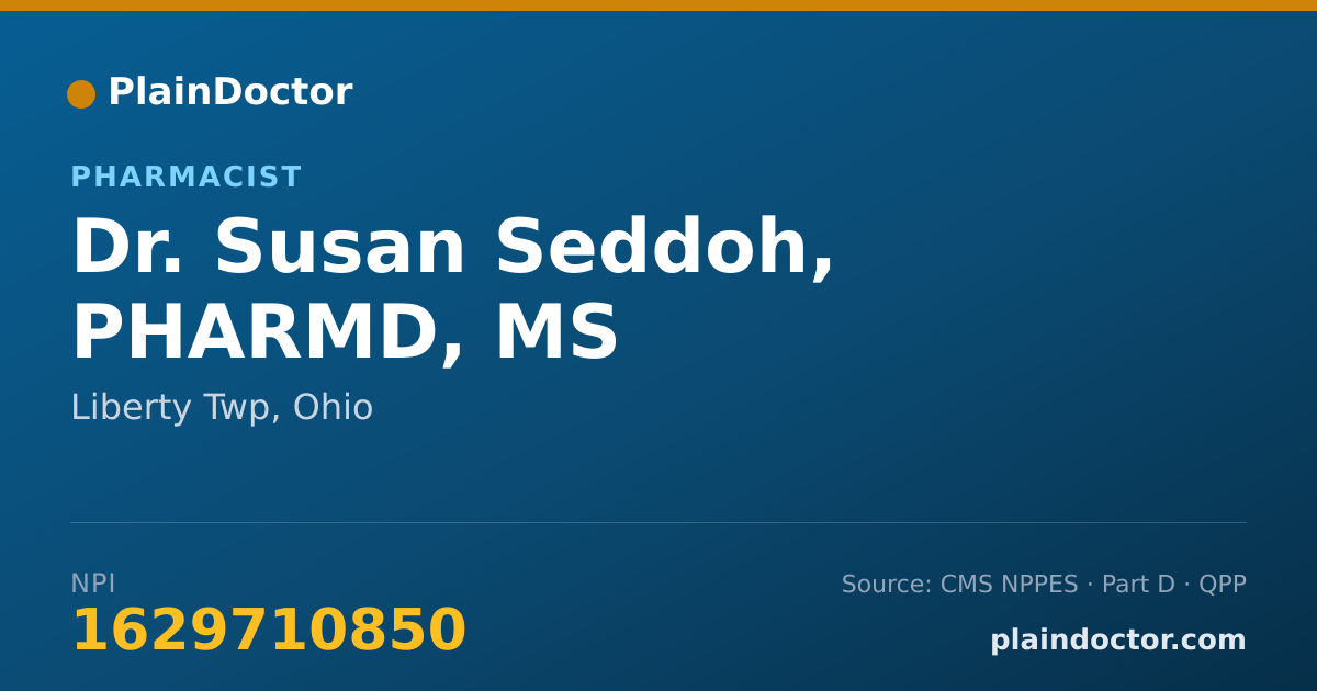 Shareable card for Susan Seddoh, PHARMD, MS - Pharmacist, Liberty Twp, OH
