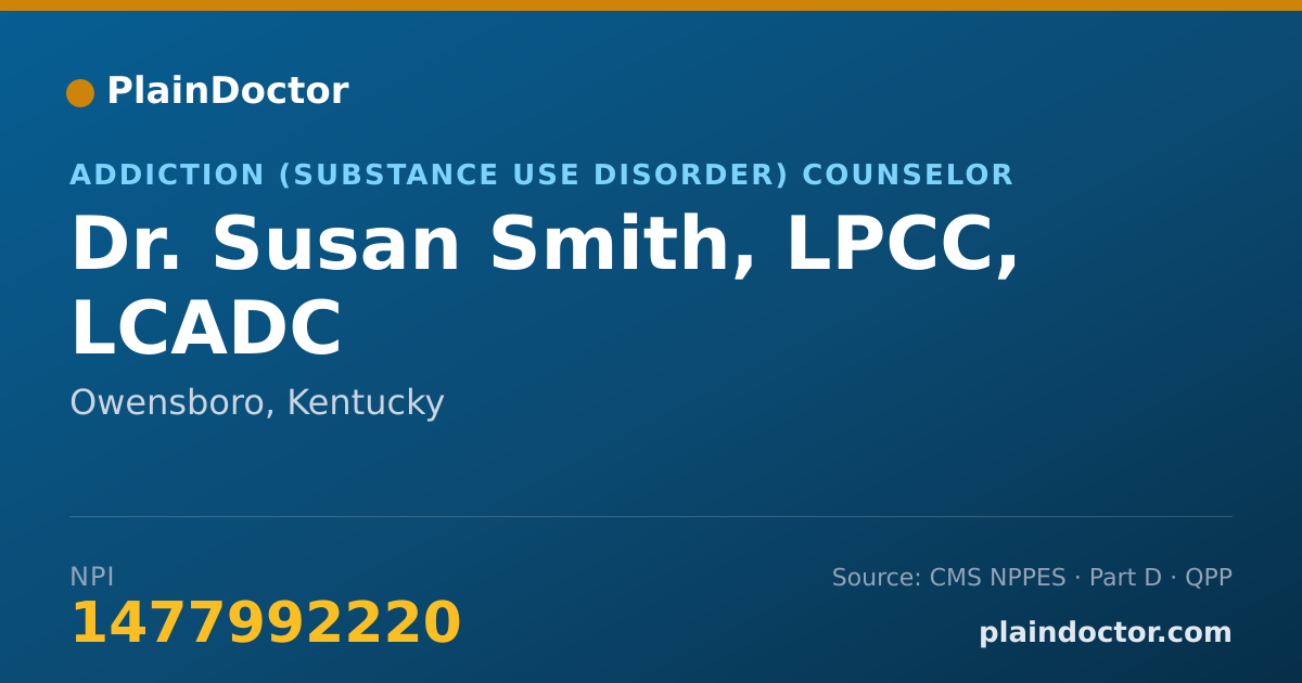 Shareable card for Susan Smith, LPCC, LCADC - Addiction (Substance Use Disorder) Counselor, Owensboro, KY