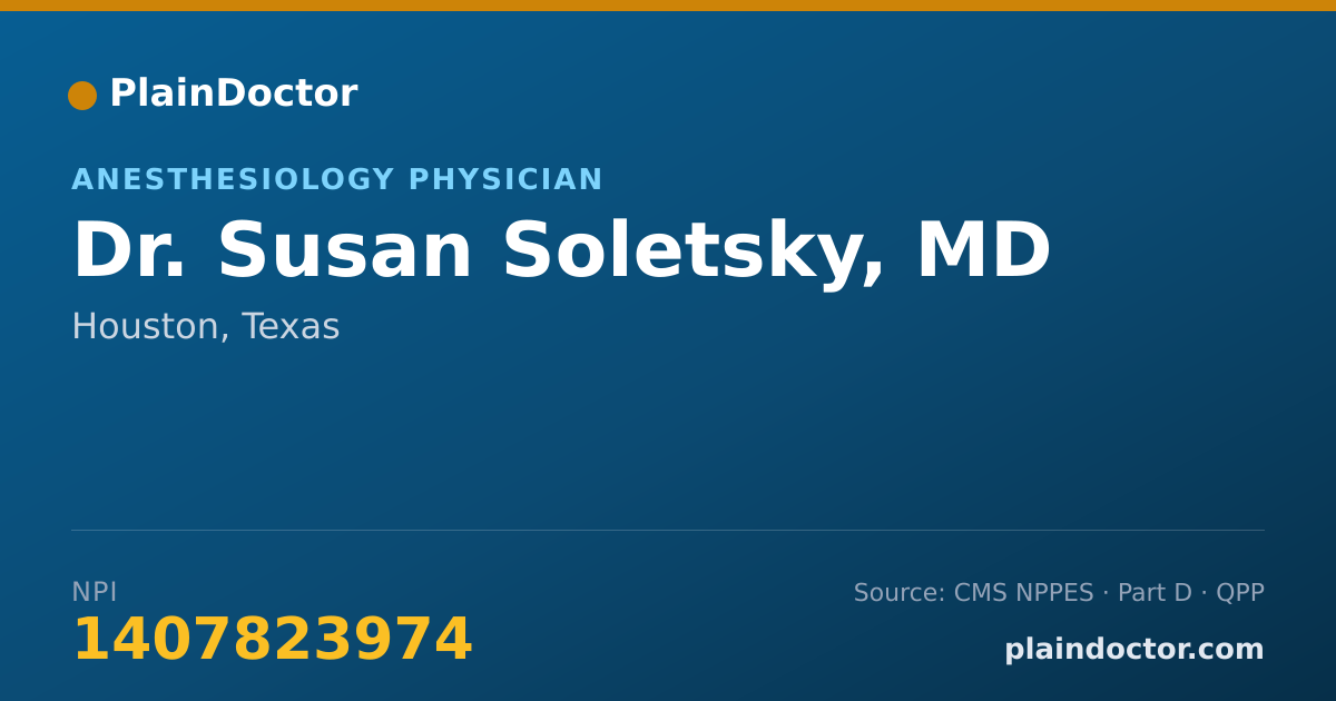 Shareable card for Susan Soletsky, MD - Anesthesiology Physician, Houston, TX