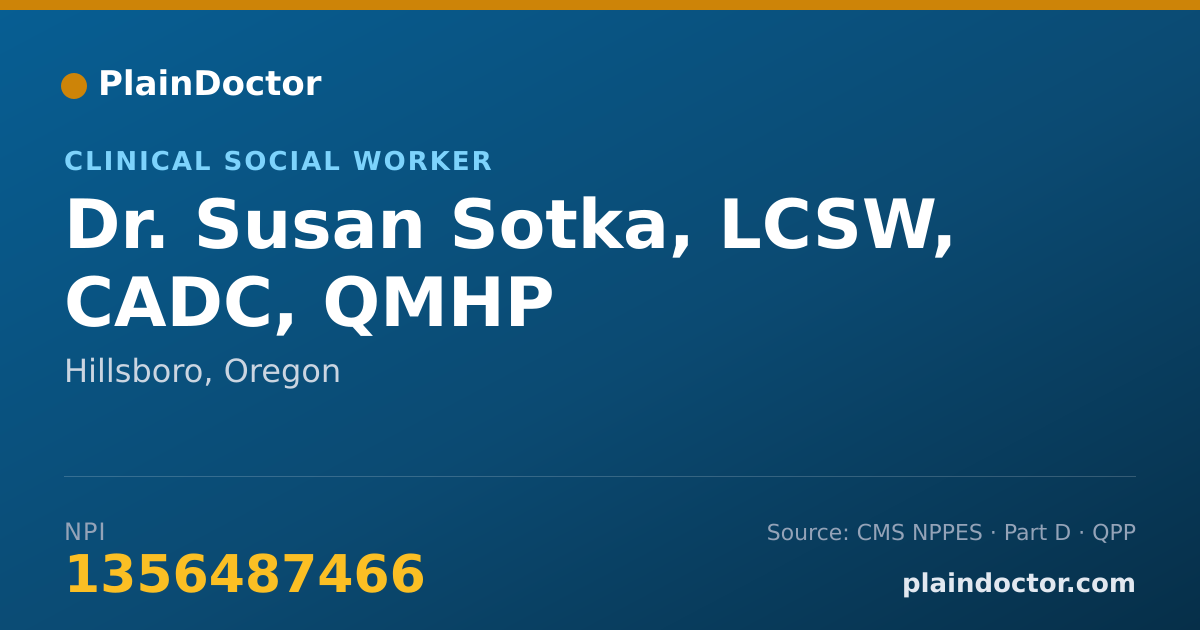 Shareable card for Susan Sotka, LCSW, CADC, QMHP - Clinical Social Worker, Hillsboro, OR
