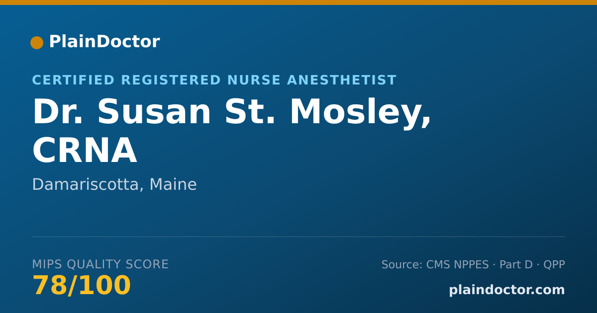 Shareable card for Susan St. Mosley, CRNA - Certified Registered Nurse Anesthetist, Damariscotta, ME