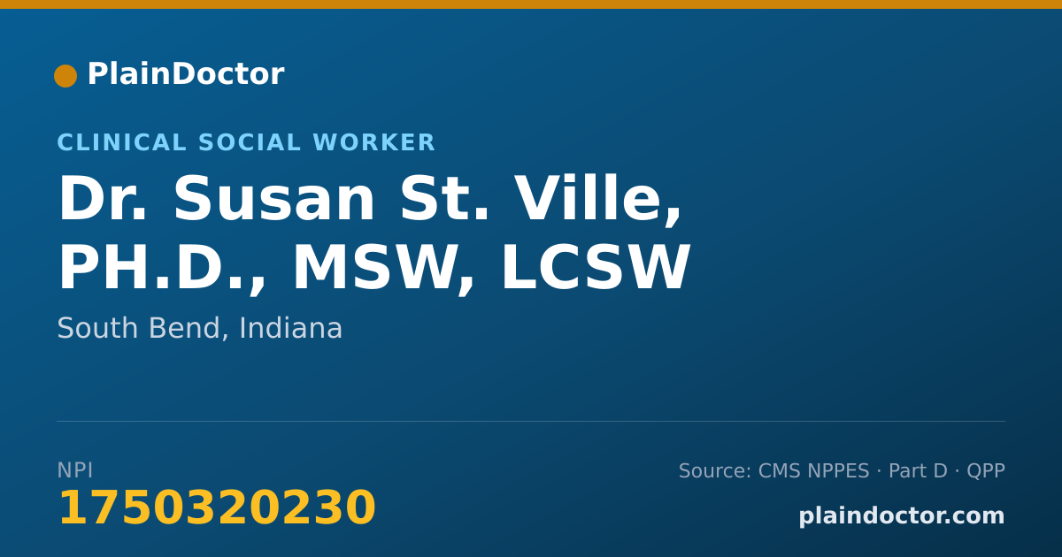 Shareable card for Susan St. Ville, PH.D., MSW, LCSW - Clinical Social Worker, South Bend, IN