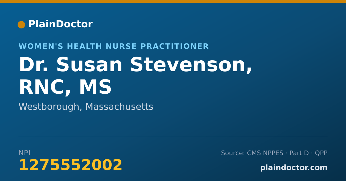 Shareable card for Susan Stevenson, RNC, MS - Women's Health Nurse Practitioner, Westborough, MA