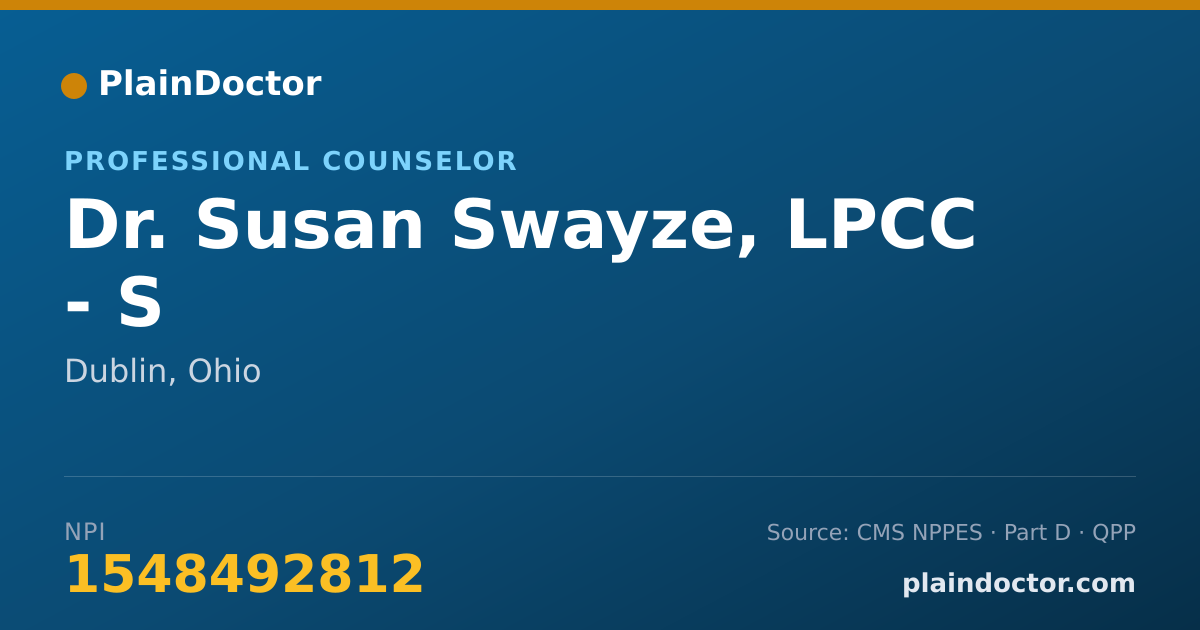 Shareable card for Susan Swayze, LPCC - S - Professional Counselor, Dublin, OH