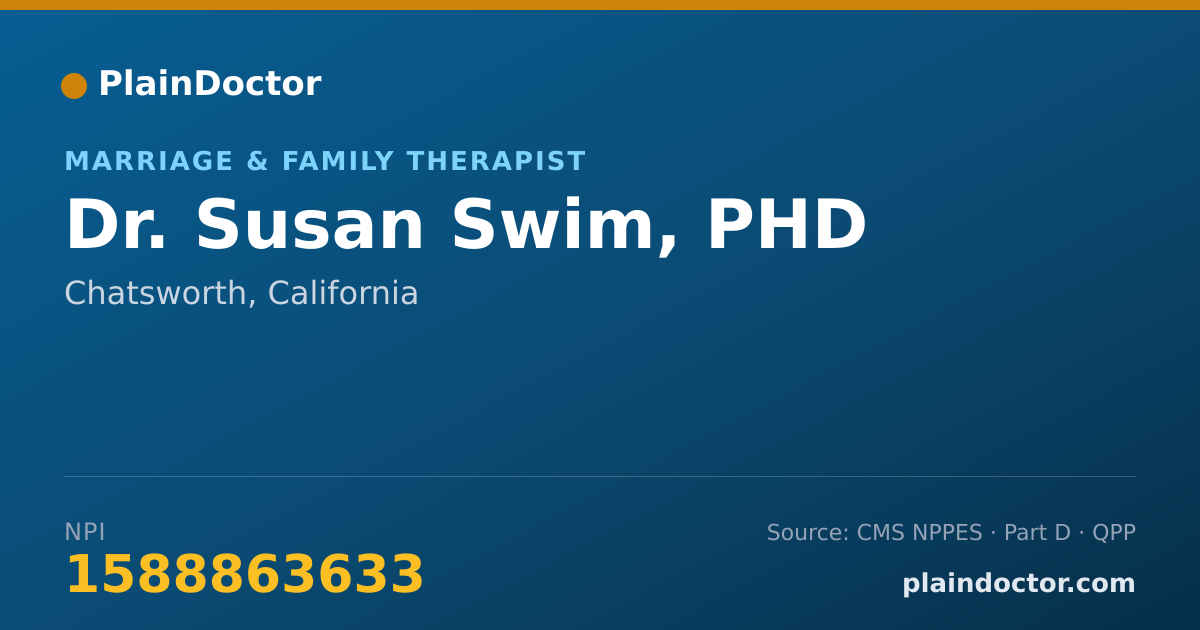 Shareable card for Susan Swim, PHD - Marriage & Family Therapist, Chatsworth, CA