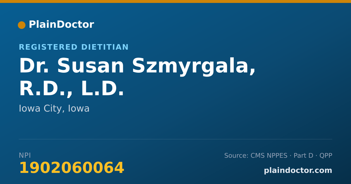 Shareable card for Susan Szmyrgala, R.D., L.D. - Registered Dietitian, Iowa City, IA