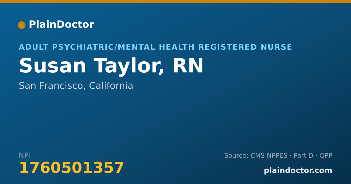 Shareable card for Susan Taylor, RN - Adult Psychiatric/Mental Health Registered Nurse, San Francisco, CA