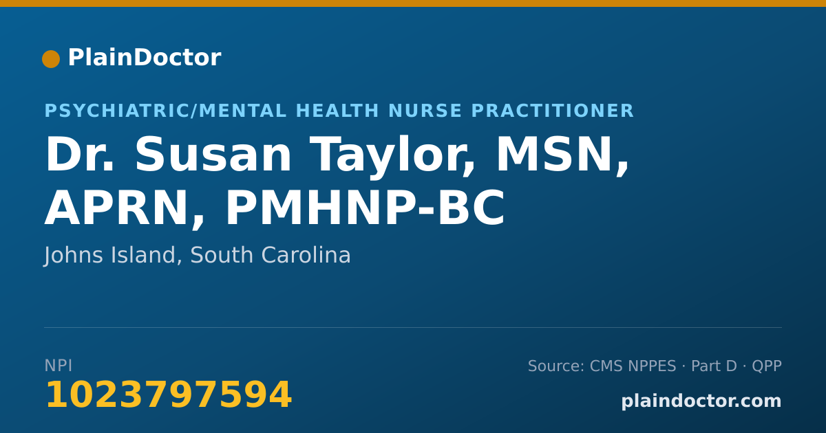 Shareable card for Susan Taylor, MSN, APRN, PMHNP-BC - Psychiatric/Mental Health Nurse Practitioner, Johns Island, SC