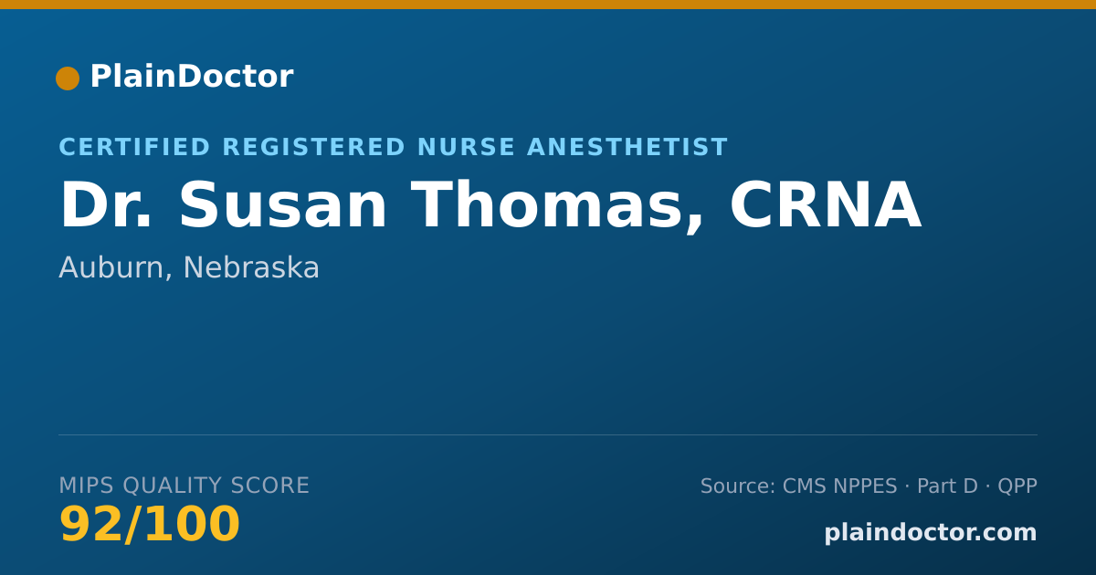 Shareable card for Susan Thomas, CRNA - Certified Registered Nurse Anesthetist, Auburn, NE