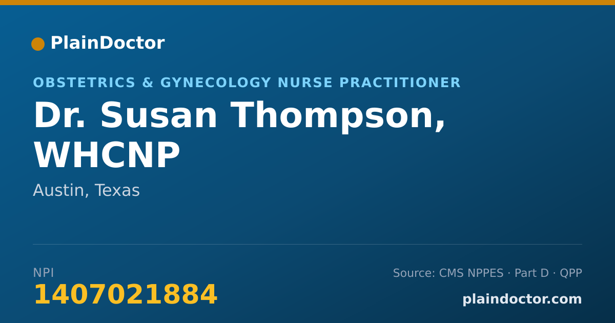 Shareable card for Susan Thompson, WHCNP - Obstetrics & Gynecology Nurse Practitioner, Austin, TX