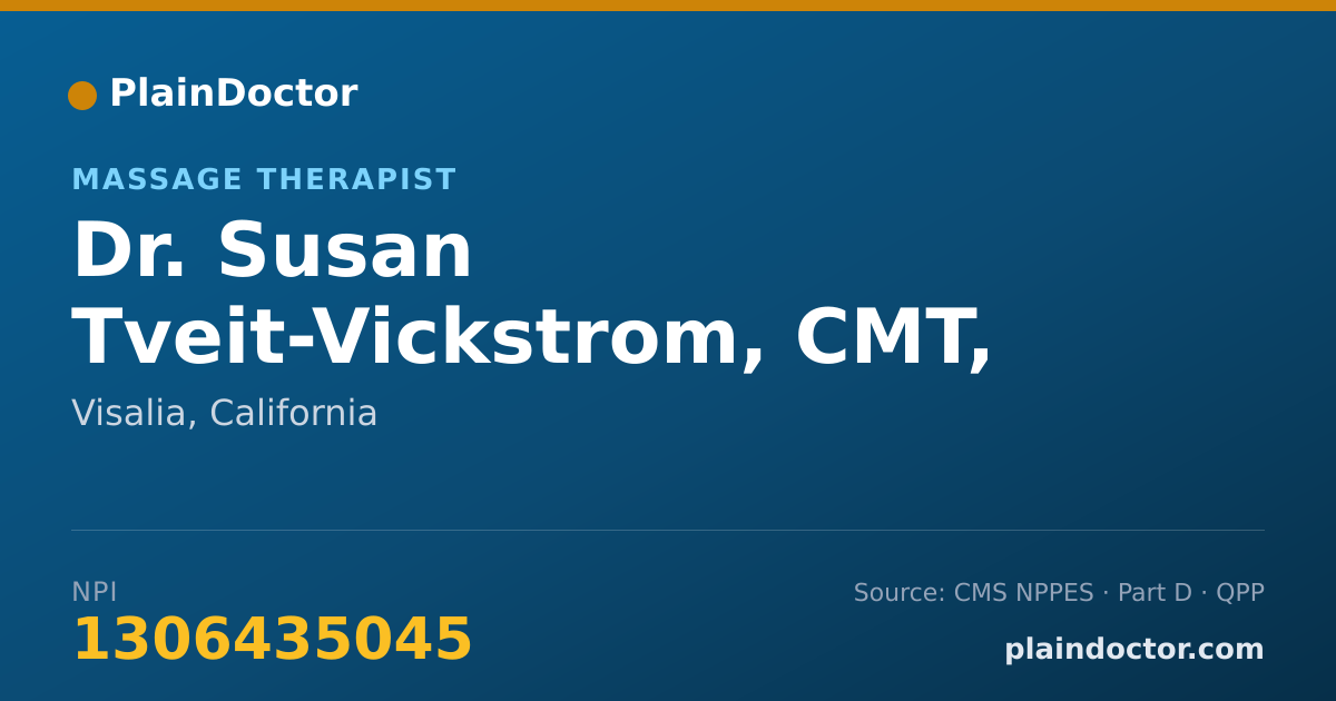 Shareable card for Susan Tveit-Vickstrom, CMT, BTAA - Massage Therapist, Visalia, CA
