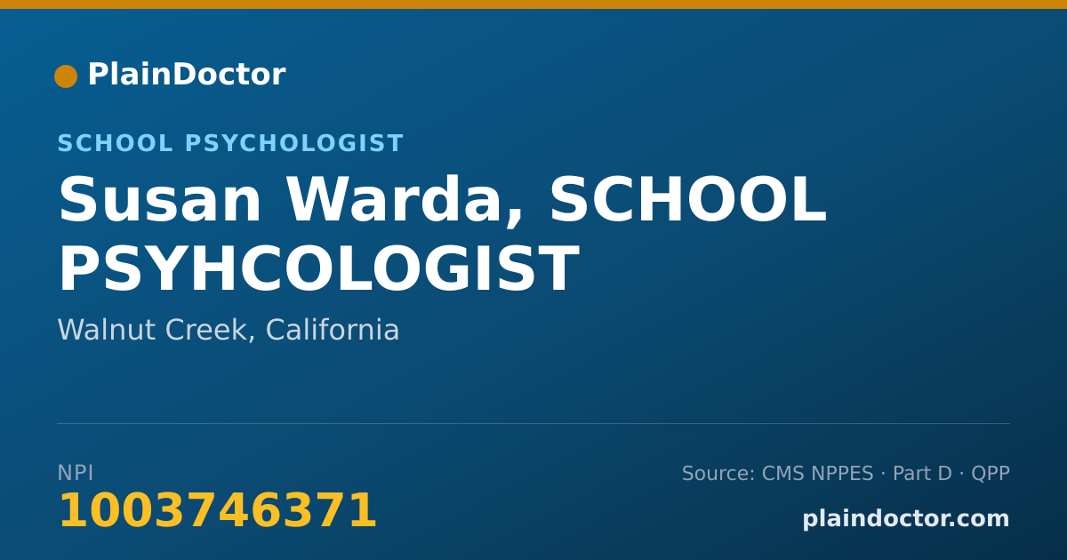Shareable card for Susan Warda, SCHOOL PSYHCOLOGIST - Psychologist, Walnut Creek, CA