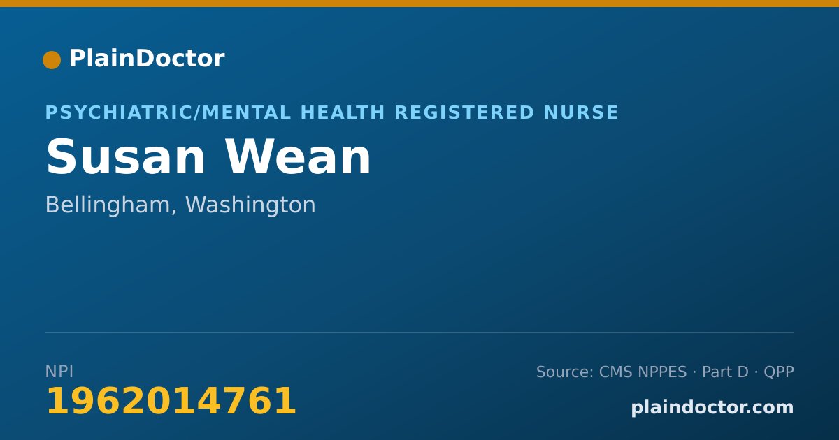 Shareable card for Susan Wean - Psychiatric/Mental Health Registered Nurse, Bellingham, WA