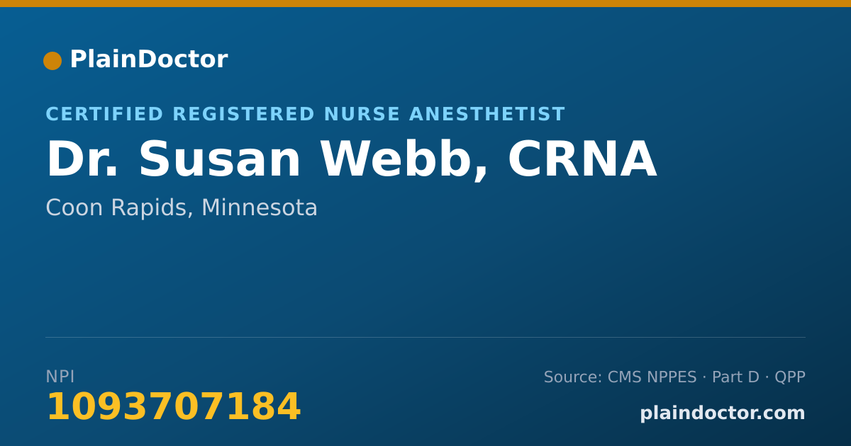 Shareable card for Susan Webb, CRNA - Certified Registered Nurse Anesthetist, Coon Rapids, MN