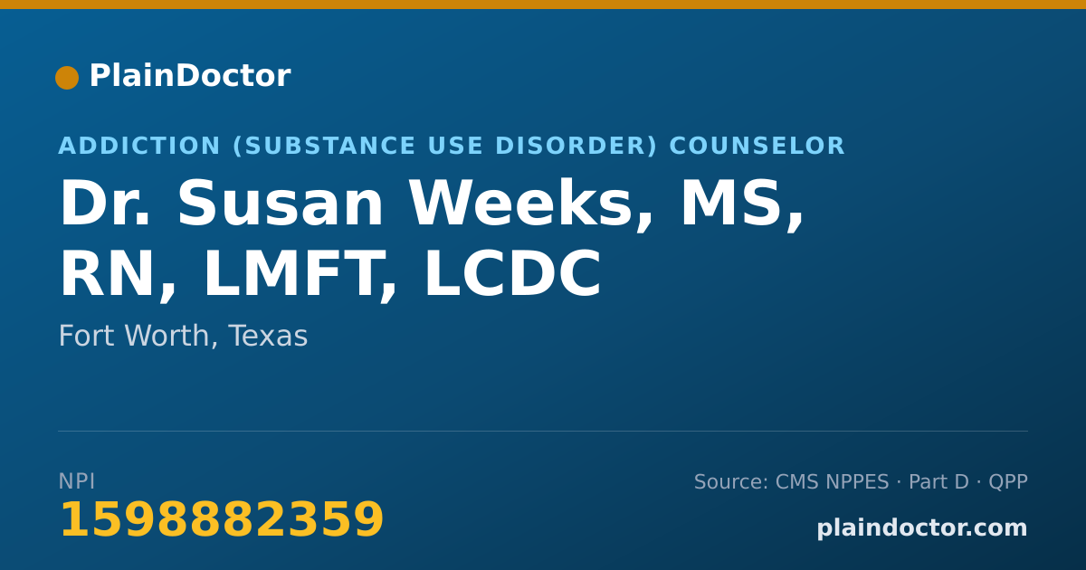 Shareable card for Susan Weeks, MS, RN, LMFT, LCDC - Addiction (Substance Use Disorder) Counselor, Fort Worth, TX
