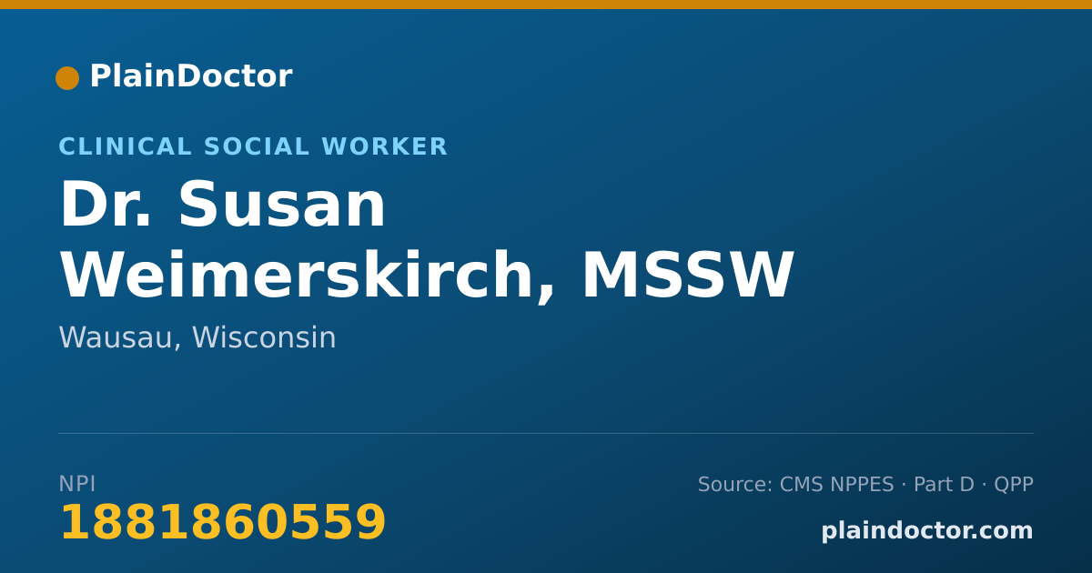 Shareable card for Susan Weimerskirch, MSSW - Clinical Social Worker, Wausau, WI