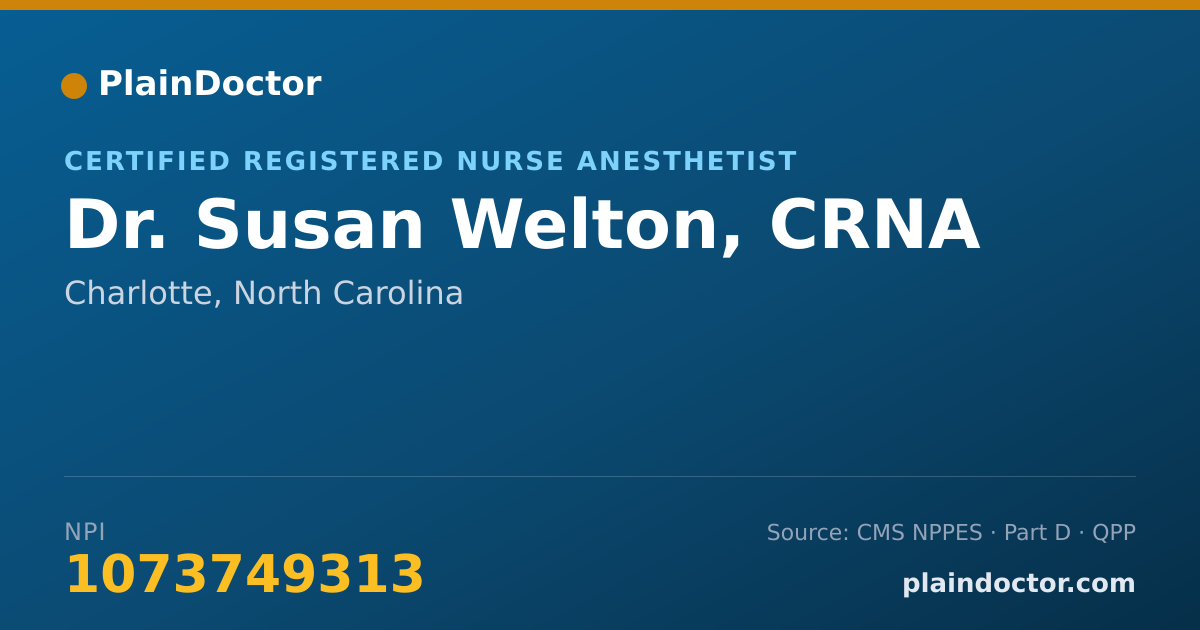 Shareable card for Susan Welton, CRNA - Certified Registered Nurse Anesthetist, Charlotte, NC