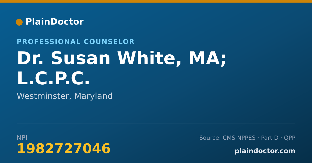 Shareable card for Susan White, MA; L.C.P.C. - Professional Counselor, Westminster, MD