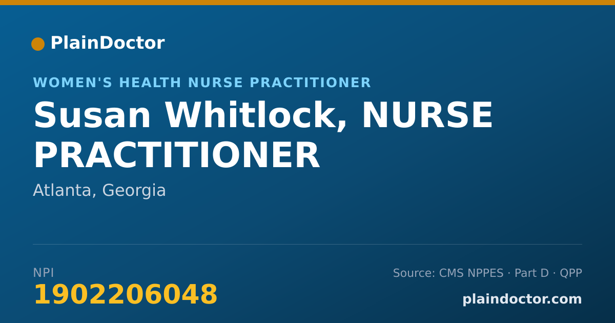 Shareable card for Susan Whitlock, NURSE PRACTITIONER - Women's Health Nurse Practitioner, Atlanta, GA
