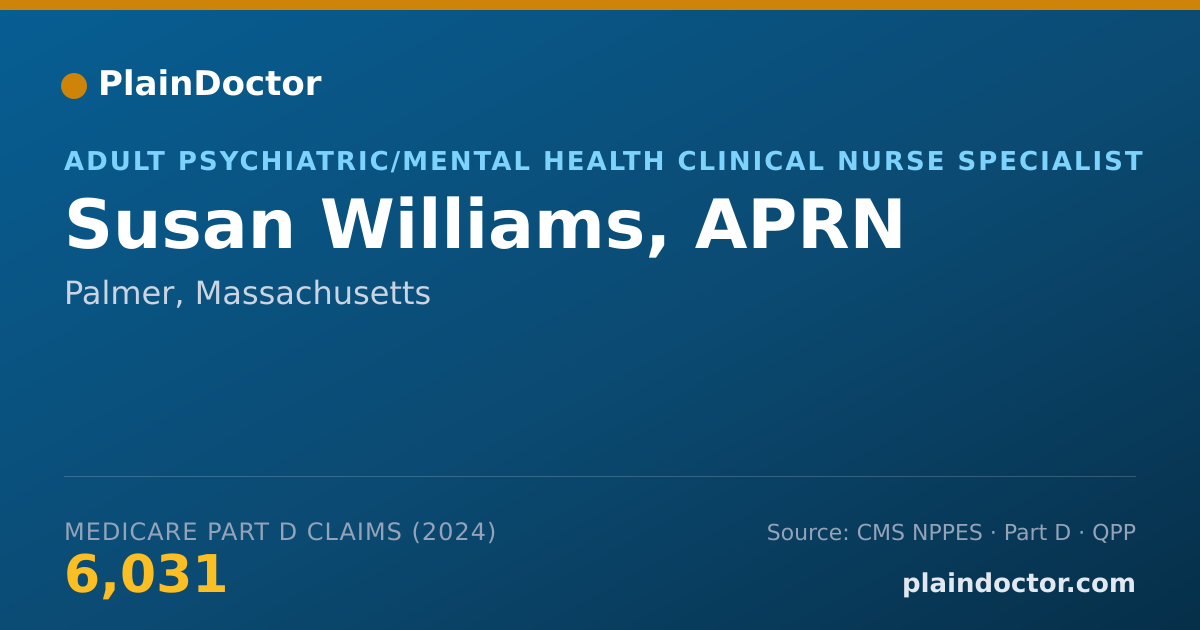 Shareable card for Susan Williams, APRN - Adult Psychiatric/Mental Health Clinical Nurse Specialist, Palmer, MA