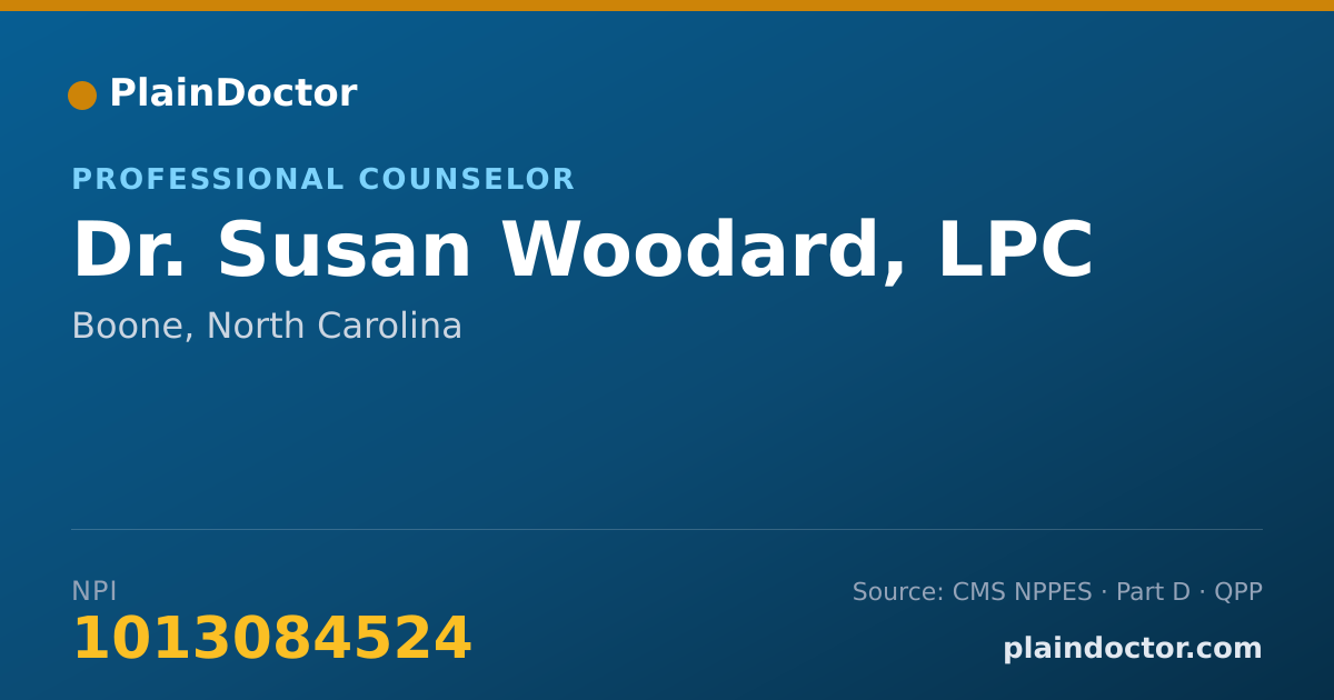 Shareable card for Susan Woodard, LPC - Professional Counselor, Boone, NC