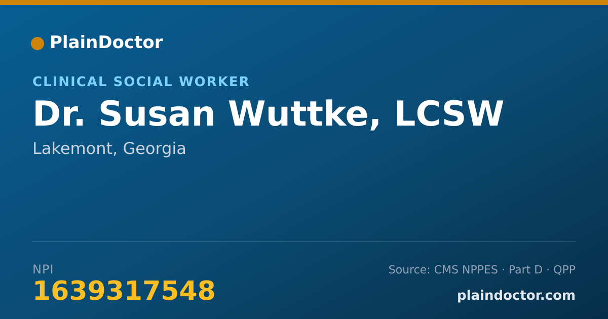 Shareable card for Susan Wuttke, LCSW - Clinical Social Worker, Lakemont, GA