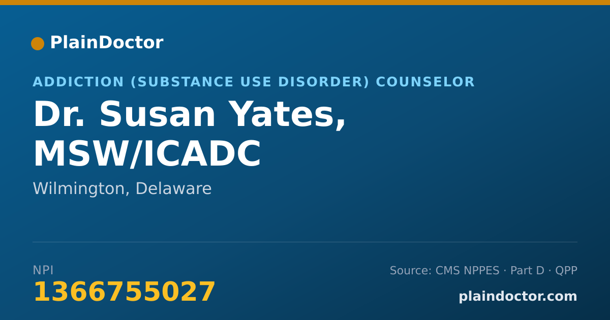 Shareable card for Susan Yates, MSW/ICADC - Addiction (Substance Use Disorder) Counselor, Wilmington, DE