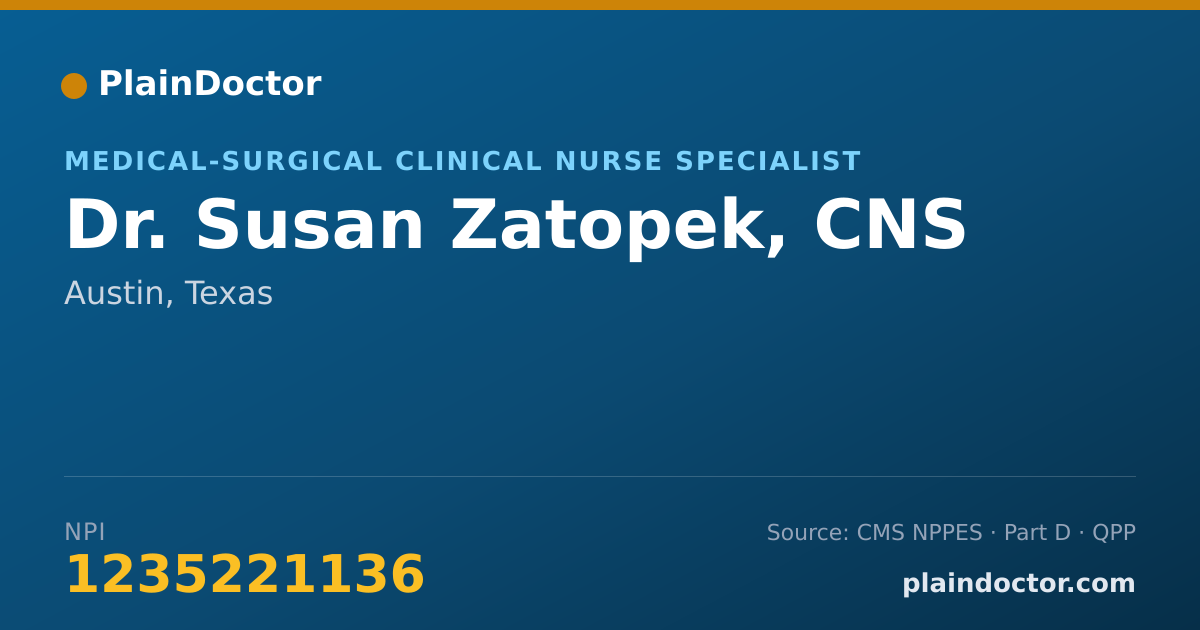Shareable card for Susan Zatopek, CNS - Medical-Surgical Clinical Nurse Specialist, Austin, TX
