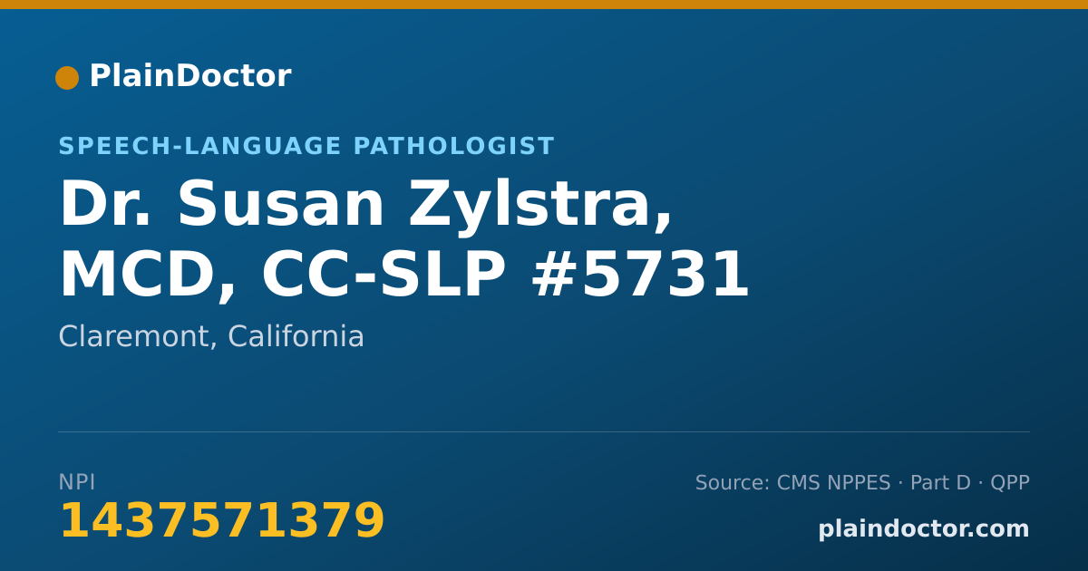 Shareable card for Susan Zylstra, MCD, CC-SLP #5731 - Speech-Language Pathologist, Claremont, CA