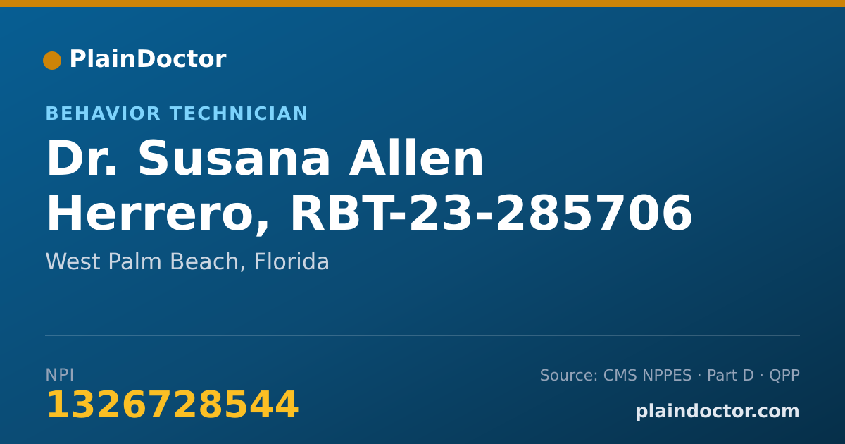 Shareable card for Susana Allen Herrero, RBT-23-285706 - Behavior Technician, West Palm Beach, FL