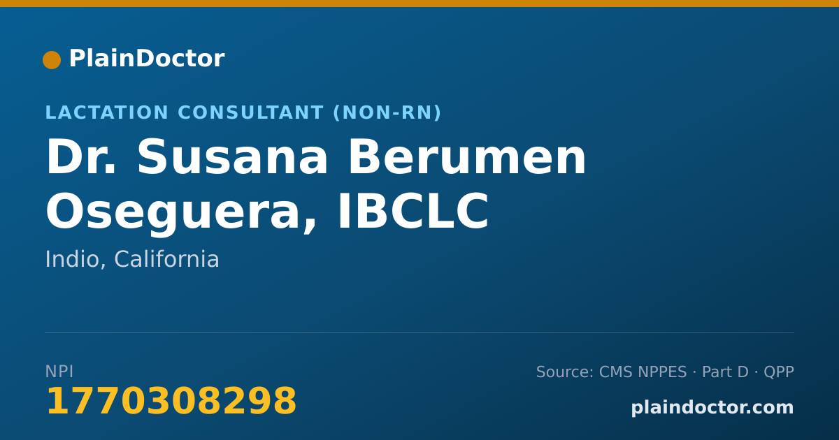 Shareable card for Susana Berumen Oseguera, IBCLC - Lactation Consultant (Non-RN), Indio, CA