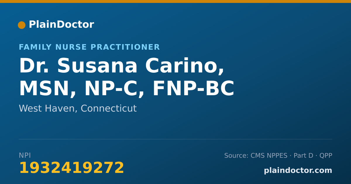 Shareable card for Susana Carino, MSN, NP-C, FNP-BC - Family Nurse Practitioner, West Haven, CT