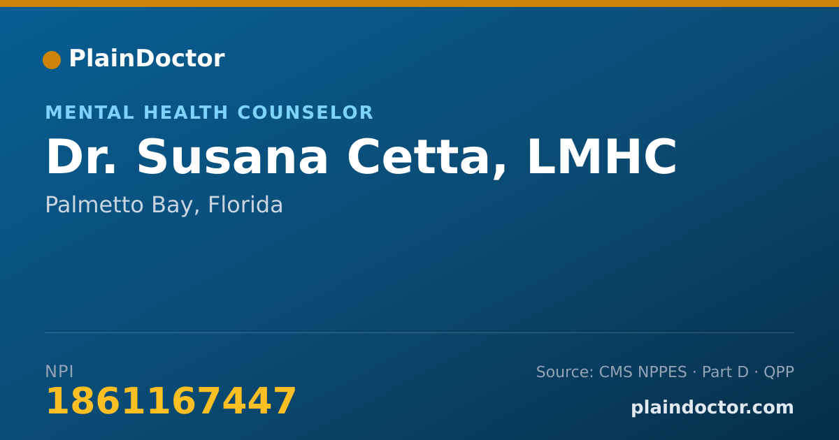 Shareable card for Susana Cetta, LMHC - Mental Health Counselor, Palmetto Bay, FL