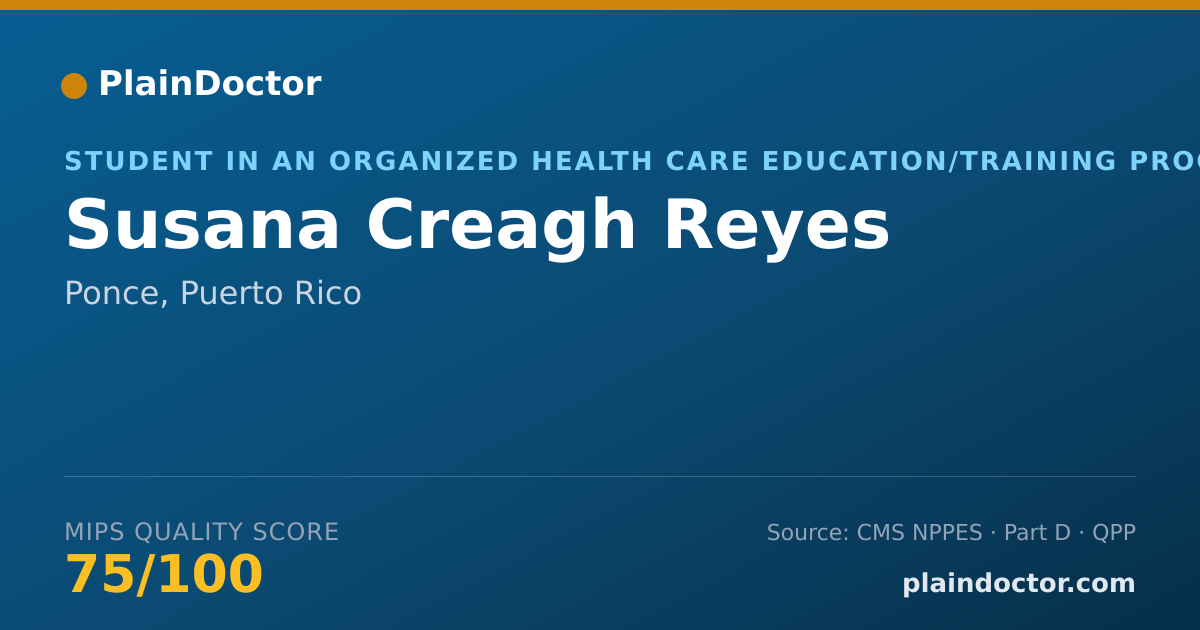 Shareable card for Susana Creagh Reyes - Student in an Organized Health Care Education/Training Program, Ponce, PR