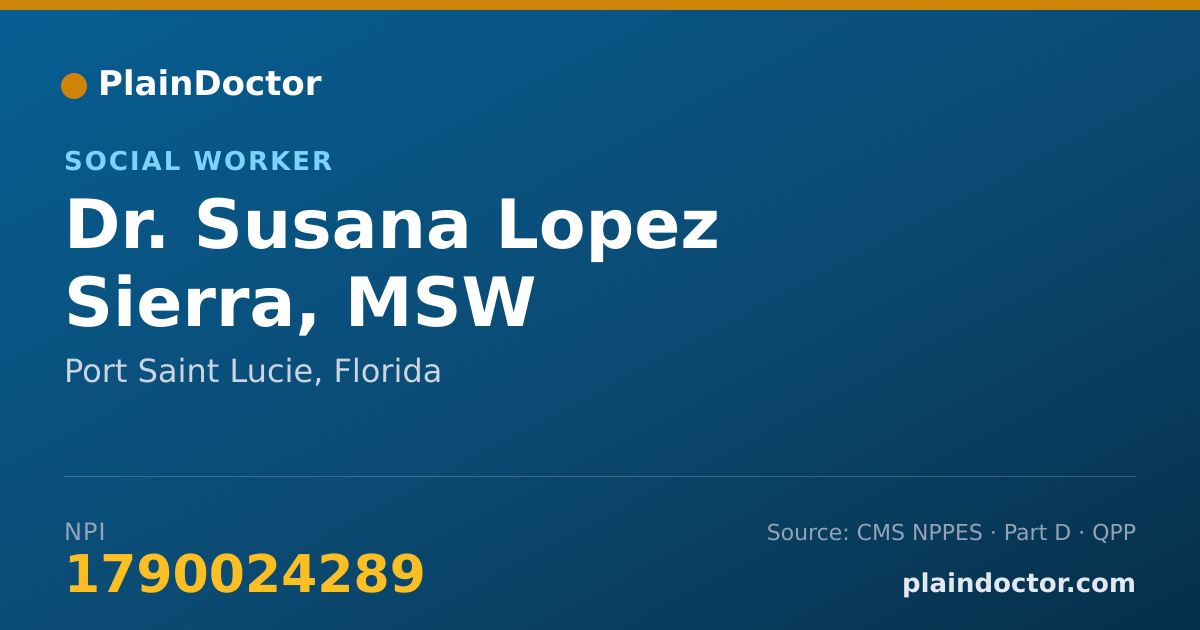 Shareable card for Susana Lopez Sierra, MSW - Social Worker, Port Saint Lucie, FL