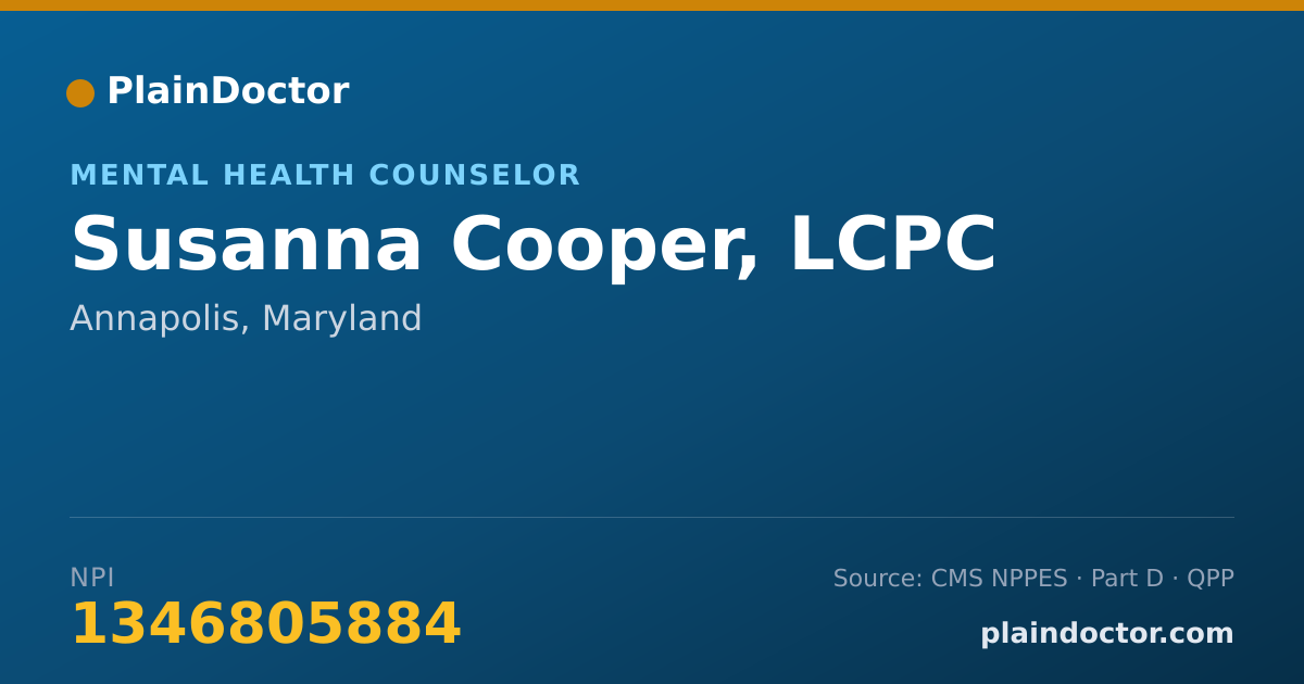 Shareable card for Susanna Cooper, LCPC - Mental Health Counselor, Annapolis, MD