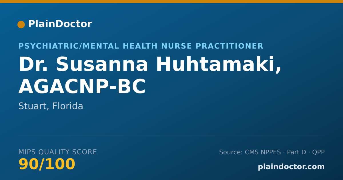 Shareable card for Susanna Huhtamaki, AGACNP-BC - Psychiatric/Mental Health Nurse Practitioner, Stuart, FL