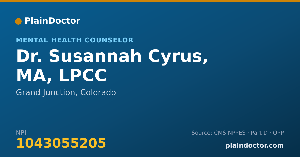 Shareable card for Susannah Cyrus, MA, LPCC - Mental Health Counselor, Grand Junction, CO
