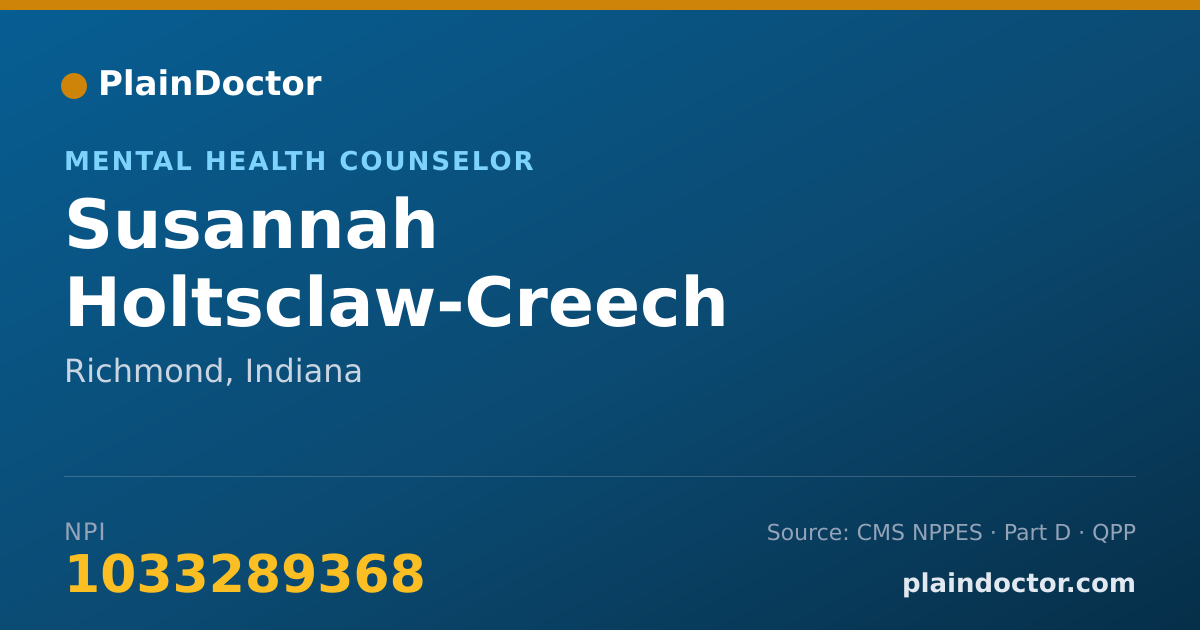 Shareable card for Susannah Holtsclaw-Creech - Mental Health Counselor, Richmond, IN