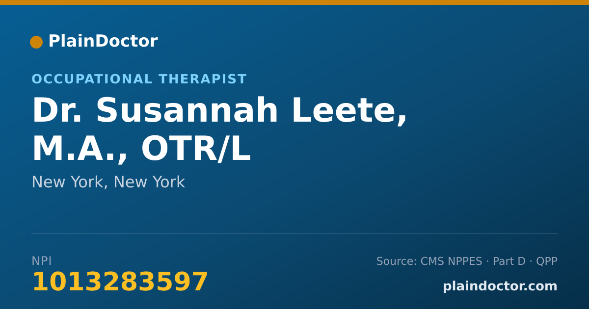 Shareable card for Susannah Leete, M.A., OTR/L - Occupational Therapist, New York, NY